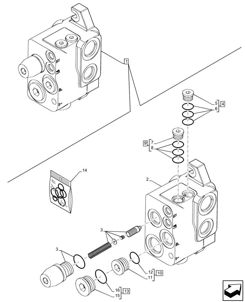 Схема запчастей Case 580SN - (35.359.585) - 6-SPOOL, 7-SPOOL, 8-SPOOL, BACKHOE CONTROL VALVE, INLET SECTION, COMPONENTS (35) - HYDRAULIC SYSTEMS