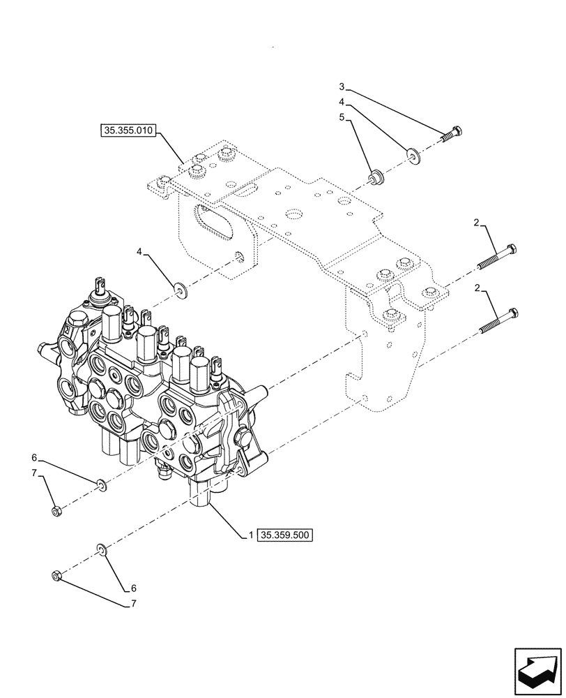 Схема запчастей Case 580SN - (35.359.495) - 7-SPOOL, BACKHOE CONTROL VALVE, EXTANDABLE DIPPER, HAND SWING, W/ 2 LEVER CONTROLS, W/O DOUBLE AUXILIARY HYDRAULIC, MOUNTING PARTS (35) - HYDRAULIC SYSTEMS