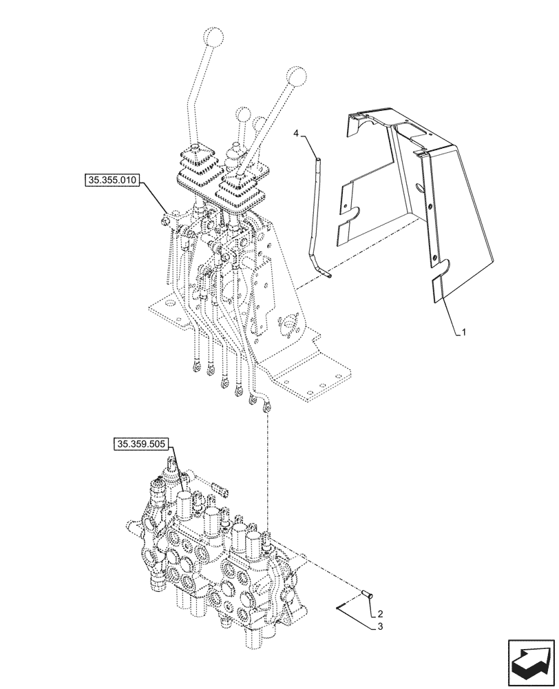 Схема запчастей Case 590SN - (35.355.050) - 7-SPOOL, BACKHOE CONTROL VALVE, MECHANICAL CONTROLS, STANDARD DIPPER, HAND SWING, W/ 2 LEVER CONTROLS, W/ DOUBLE AUXILIARY, MOUNTING PARTS (35) - HYDRAULIC SYSTEMS