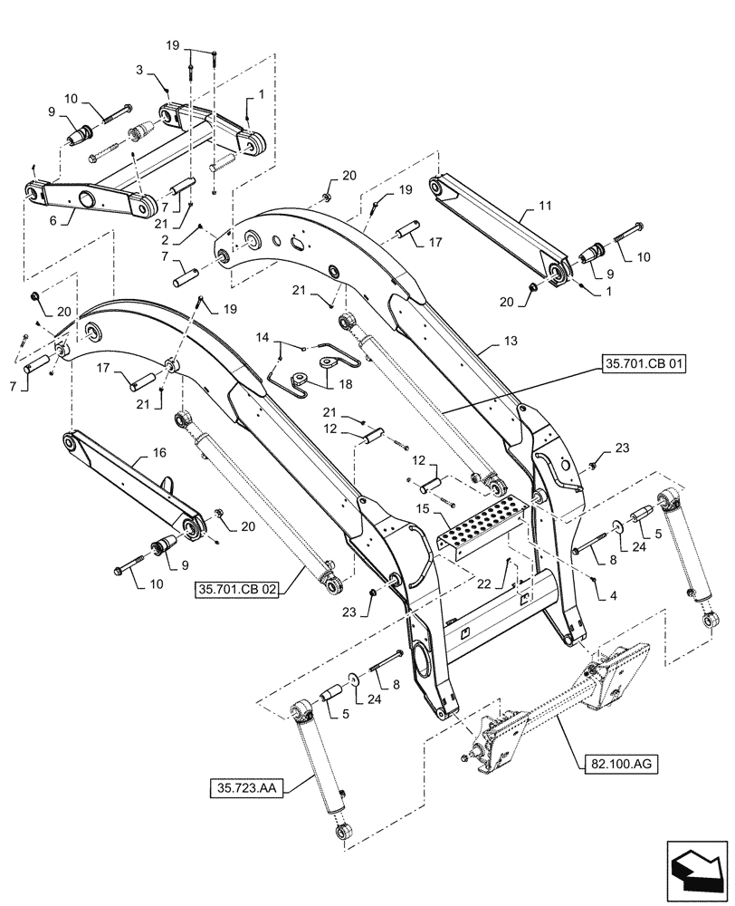 Схема запчастей Case SV185 - (82.100.AF[01]) - LOADER ARM (82) - FRONT LOADER & BUCKET