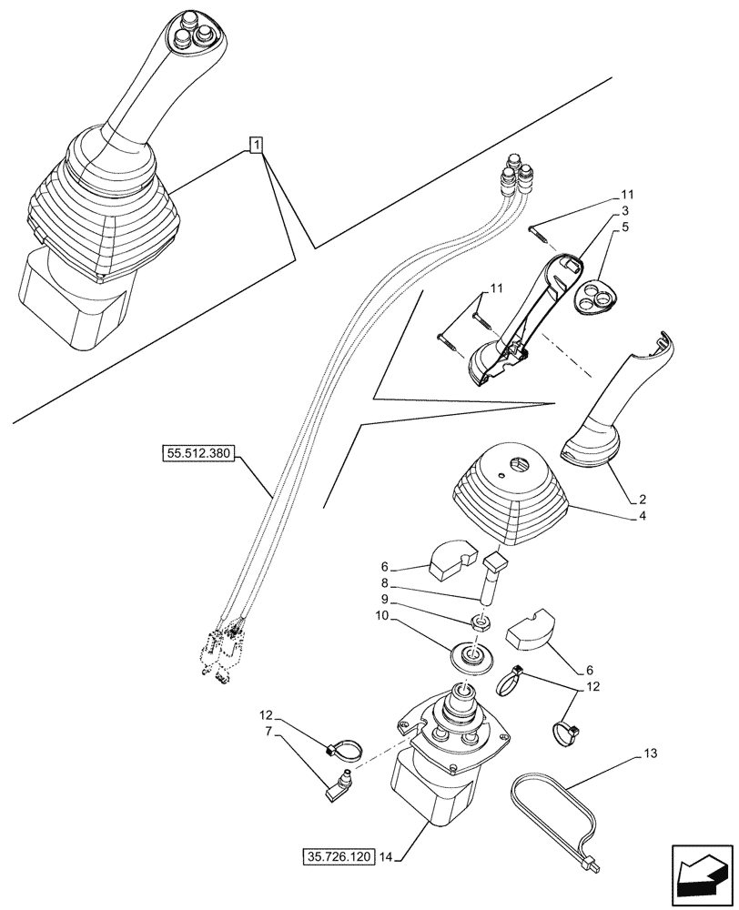 Схема запчастей Case 580N - (35.726.140) - 7-SPOOL, 8-SPOOL, JOYSTICK, LH, W/ PILOT CONTROLS, W/ DOUBLE AUXILIARY HYDRAULIC, COMPONENTS (35) - HYDRAULIC SYSTEMS