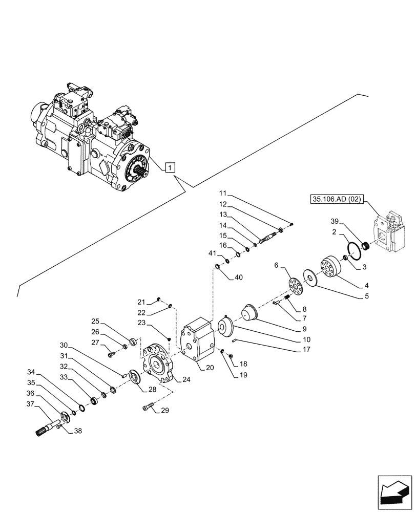 Схема запчастей Case CX210D LC LR - (35.106.AD[03]) - VARIABLE DELIVERY HYDRAULIC PUMP, COMPONENTS (35) - HYDRAULIC SYSTEMS