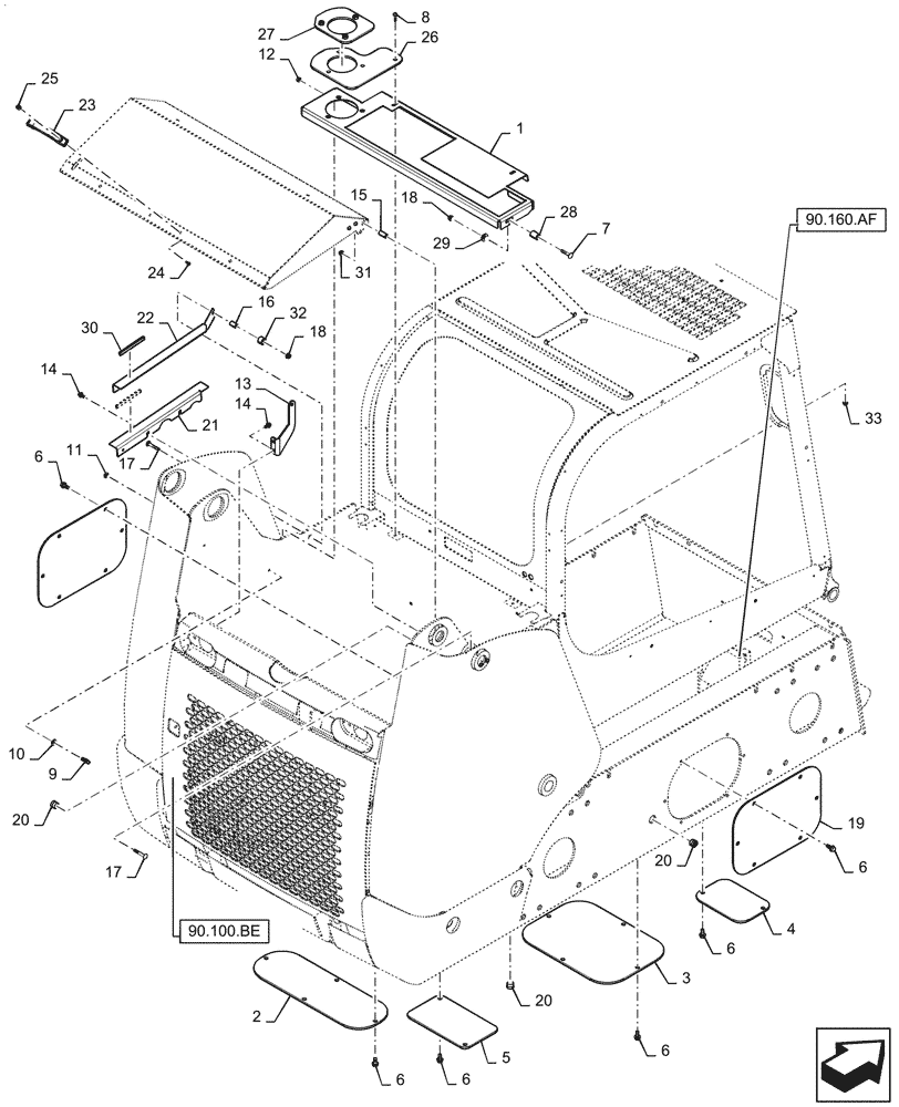 Схема запчастей Case SR175 - (90.100.BI[01]) - REAR HOOD AND CHASSIS ACCESS COVER 01-OCT2016 , AND AFTER (90) - PLATFORM, CAB, BODYWORK AND DECALS