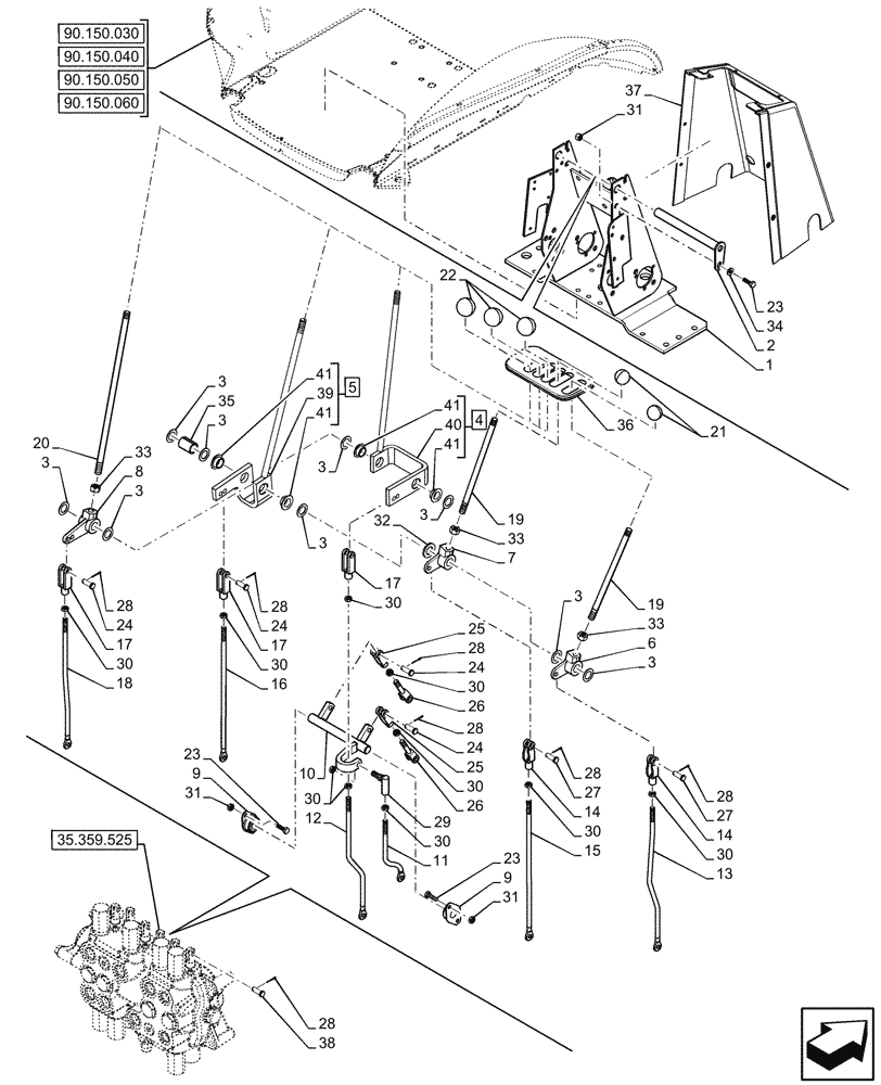 Схема запчастей Case 580N - (35.356.090) - BACKHOE CONTROL VALVE, 6-SPOOL, MECHANICAL CONTROL, STANDARD DIPPER, FOOT SWING, W/O 2 LEVER CONTROLS, W/O DOUBLE AUXILIARY, MOUNTING PARTS (35) - HYDRAULIC SYSTEMS