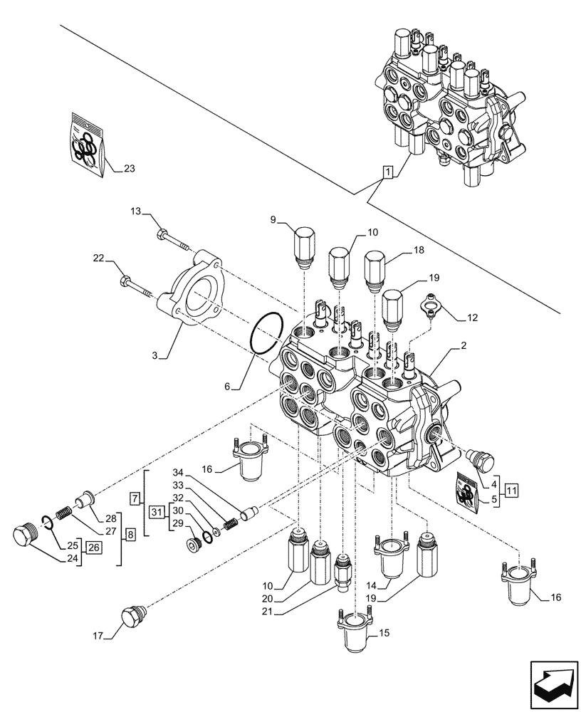 Схема запчастей Case 580N - (35.359.520) - 6-SPOOL, BACKHOE CONTROL VALVE, STANDARD DIPPER, HAND SWING, W/ 2 LEVER CONTROLS, W/O DOUBLE AUXILIARY HYDRAULIC, COMPONENTS (35) - HYDRAULIC SYSTEMS