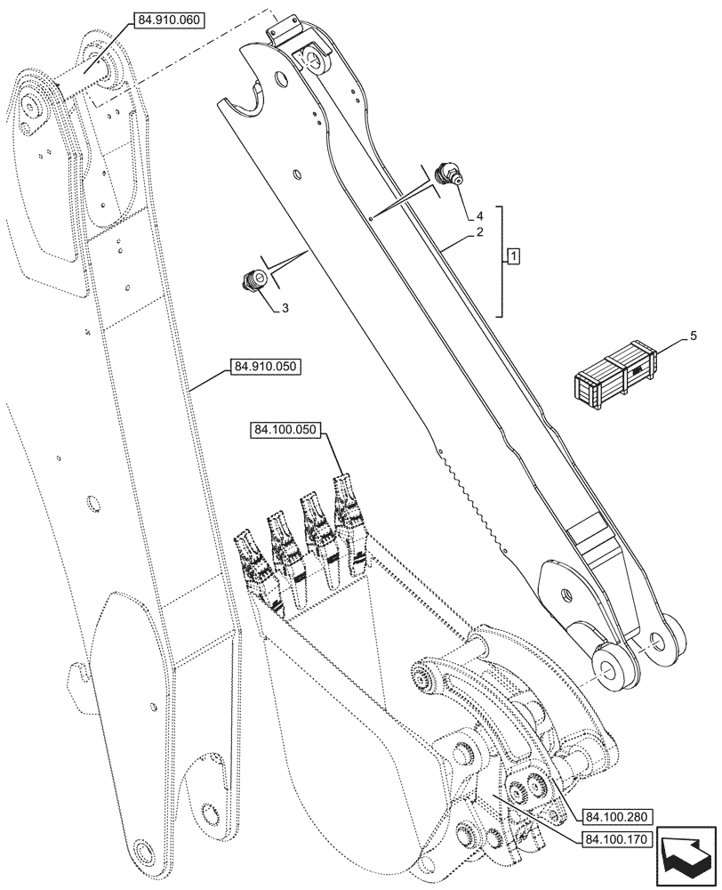 Схема запчастей Case 590SN - (84.912.160) - EXTENDABLE DIPPER, W/O HYDRAULIC COUPLER (84) - BOOMS, DIPPERS & BUCKETS