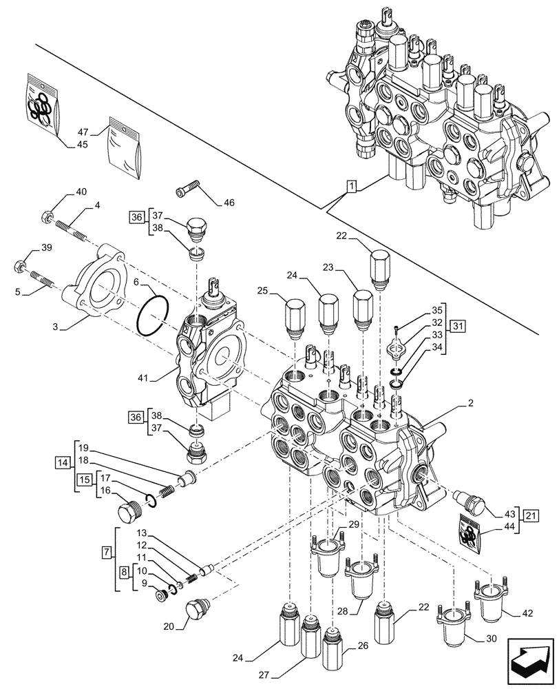 Схема запчастей Case 580N - (35.359.275) - 7-SPOOL, BACKHOE CONTROL VALVE, EXTENDABLE DIPPER, FOOT SWING, BRAZIL, W/ 2 LEVER CONTROLS, COMPONENTS (35) - HYDRAULIC SYSTEMS