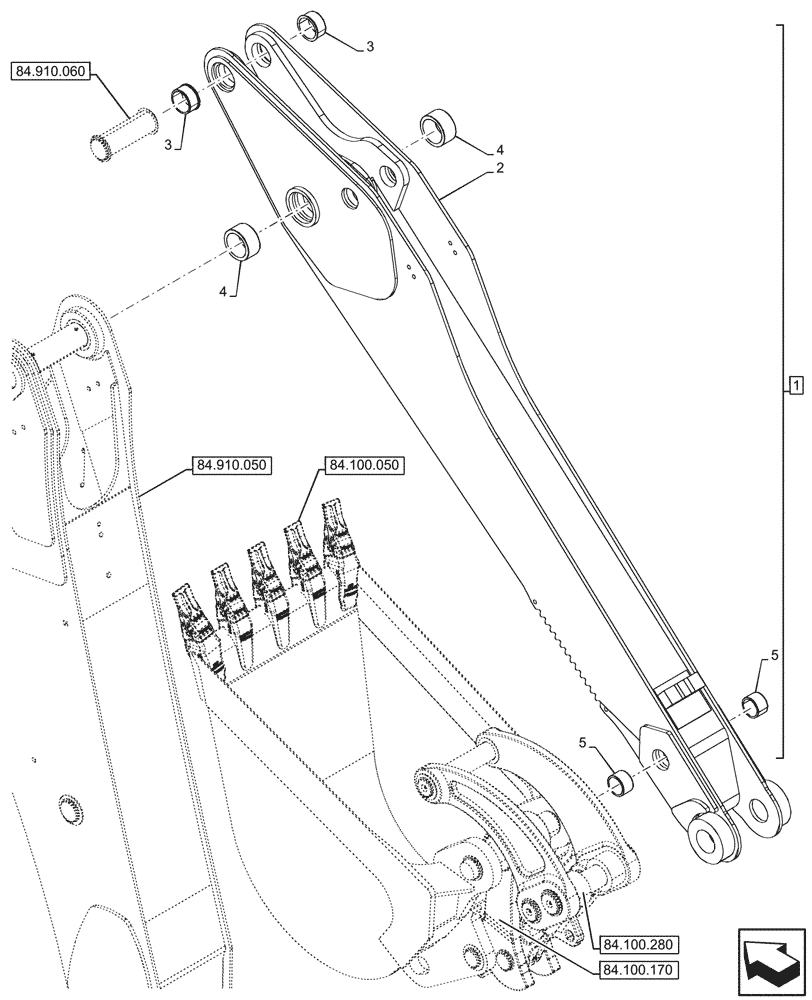 Схема запчастей Case 590SN - (84.912.120) - STANDARD DIPPER, W/O HYDRAULIC COUPLER (84) - BOOMS, DIPPERS & BUCKETS