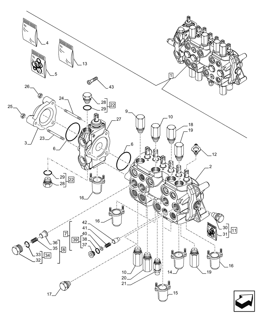 Схема запчастей Case 580N - (35.359.540) - 7-SPOOL, BACKHOE CONTROL VALVE, EXTANDABLE DIPPER, FOOT SWING, W/O 2 LEVER CONTROLS, W/O DOUBLE AUXILIARY HYDRAULIC, COMPONENTS (35) - HYDRAULIC SYSTEMS