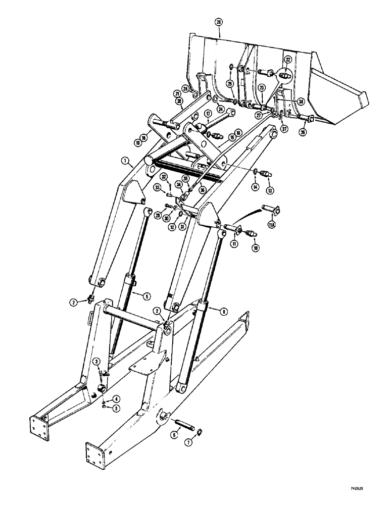 Схема запчастей Case 26 - (008) - LOADER LIFT FRAME AND RELATED PARTS, USED WITH SINGLE TILT CYLINDER ONLY 