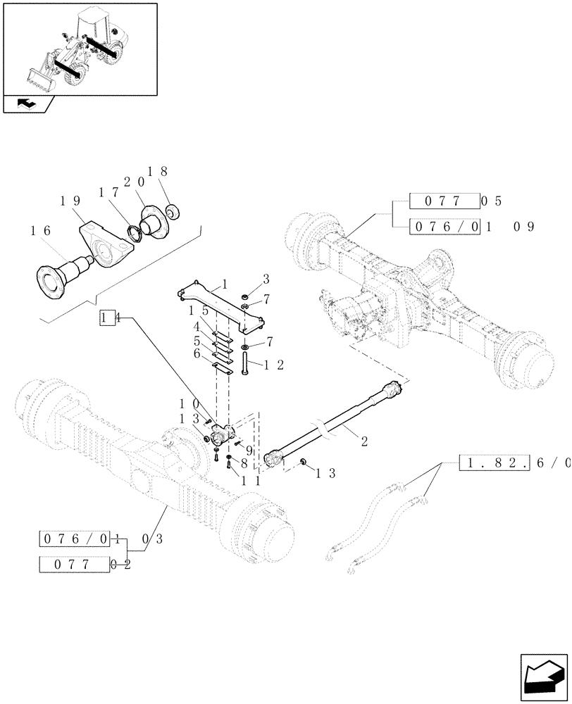 Схема запчастей Case 121E - (077[01]) - 35KM/H ARTICULATED SHAFT (HIGH SPEED) (05) - REAR AXLE