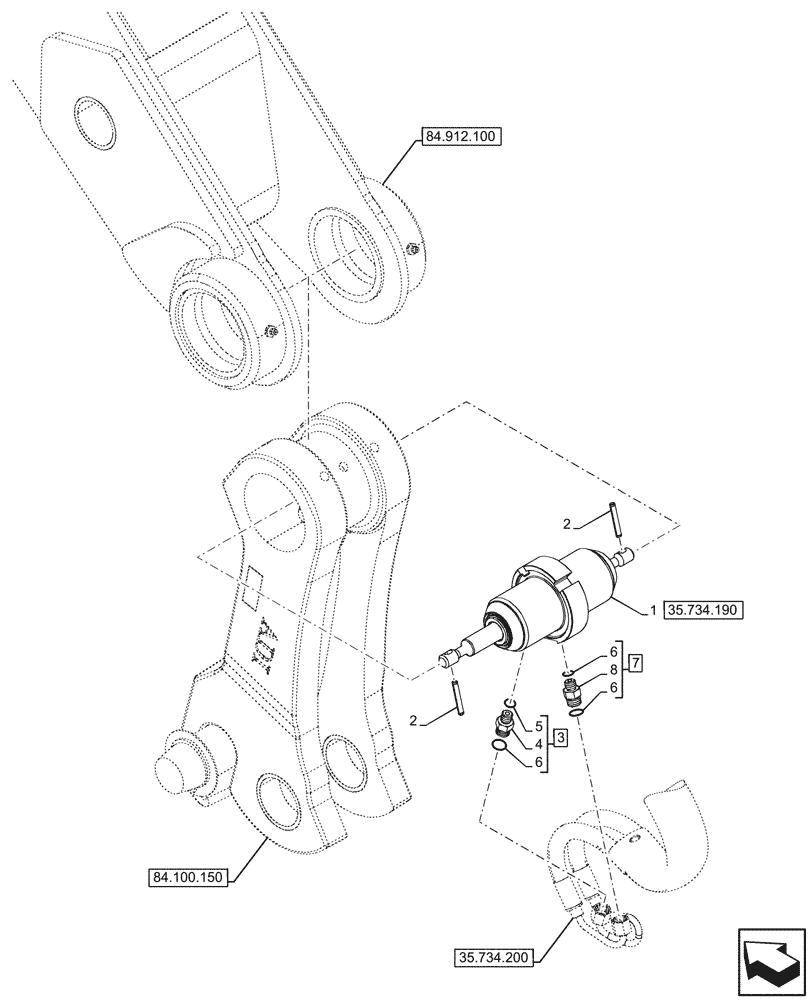 Схема запчастей Case 580SN WT - (35.734.180) - VAR - 442017 - QUICK COUPLER, CYLINDER (35) - HYDRAULIC SYSTEMS