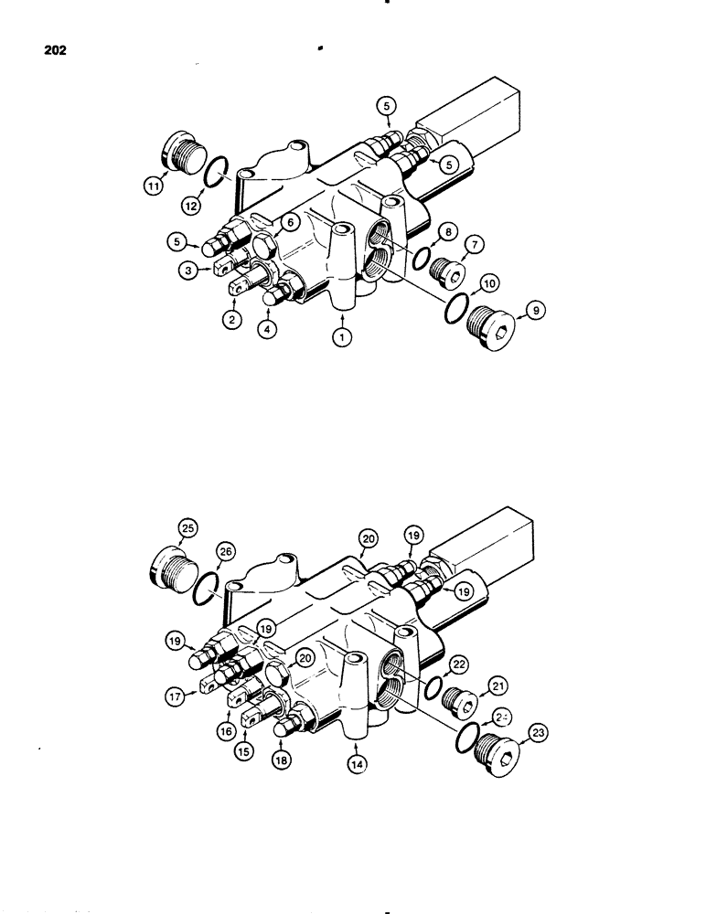 Схема запчастей Case 450B - (202) - R43251 AND R46417 LOADER CONTROL VALVES, TWO SPOOL, WITH MAGNETIC DETENT (07) - HYDRAULIC SYSTEM