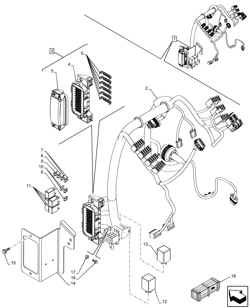 Схема запчастей Case 580N EP - (55.100.250) - CAB, POWERSHUTTLE, TRANSMISSION, FRONT, CONSOLE, HARNESS, FUSE BOX, RELAY (55) - ELECTRICAL SYSTEMS