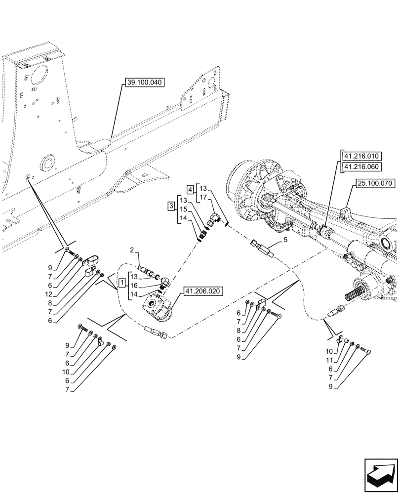 Схема запчастей Case 580N - (41.216.100) - STEERING CYLINDER HYD. LINE (41) - STEERING