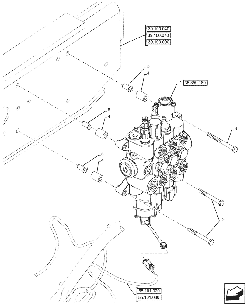 Схема запчастей Case 580SN WT - (35.359.175) - VAR - 747776 - LOADER, CONTROL VALVE, MECHANICAL, 3-SPOOL, MOUNTING (35) - HYDRAULIC SYSTEMS