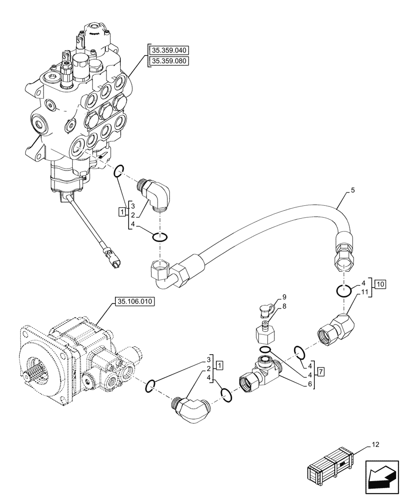 Схема запчастей Case 580N - (35.106.110) - LOADER, HYDRAULIC PUMP, CONTROL VALVE, 3-SPOOL, LINE (35) - HYDRAULIC SYSTEMS