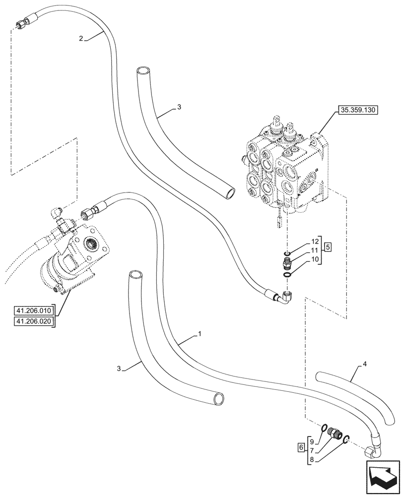 Схема запчастей Case 580SN - (41.200.070) - LOADER, CONTROL VALVE, PILOT CONTROLS, 2-SPOOL, STEERING VALVE, LINE (41) - STEERING