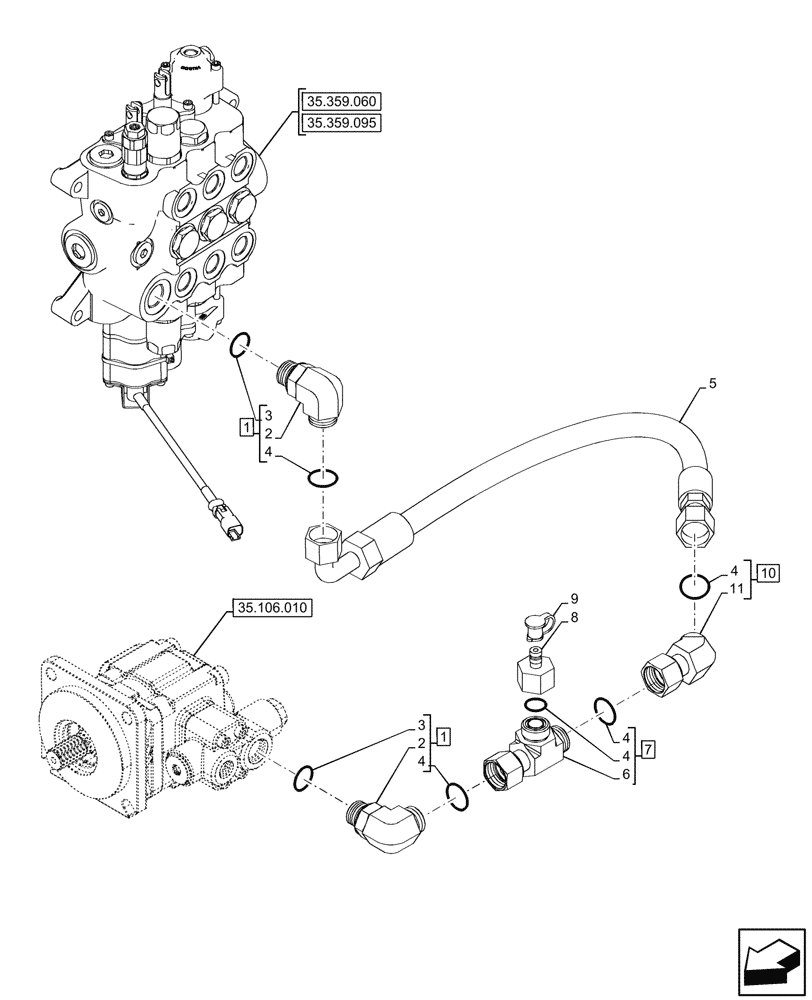 Схема запчастей Case 580N - (35.106.120) - VAR - 747776, 747864 - LOADER, HYDRAULIC PUMP, CONTROL VALVE, 3-SPOOL, LINE (35) - HYDRAULIC SYSTEMS