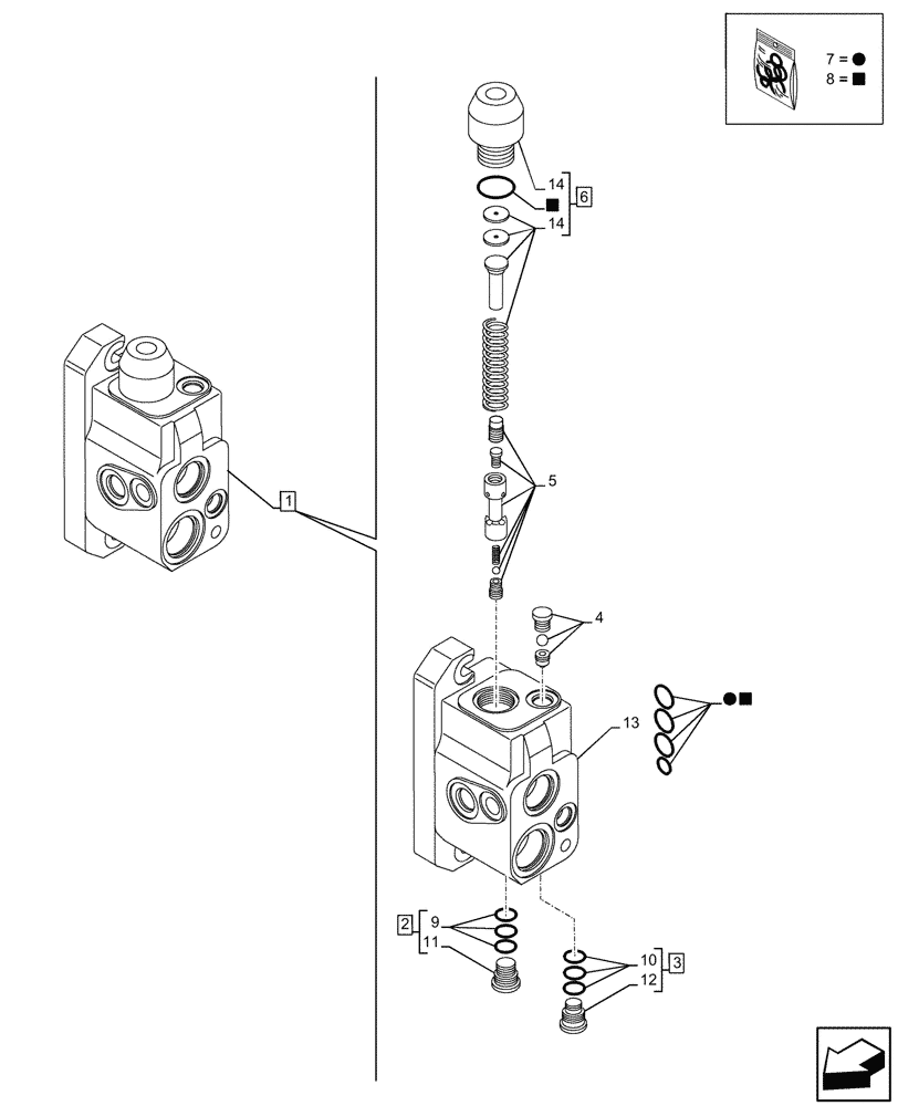 Схема запчастей Case 590SN - (35.359.230) - VAR - 747864 - LOADER, CONTROL VALVE, PILOT CONTROLS, 3-SPOOL, INLET SECTION (35) - HYDRAULIC SYSTEMS