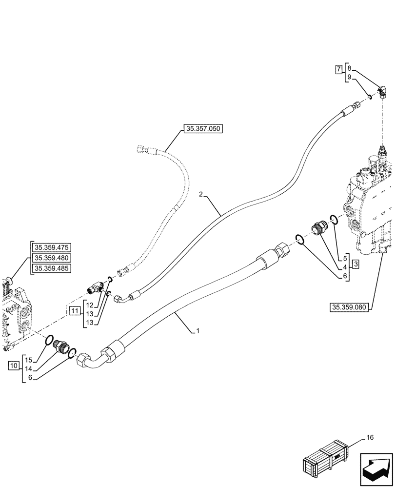 Схема запчастей Case 580N - (35.359.110) - LOADER, BACKHOE, VALVE, LINES (35) - HYDRAULIC SYSTEMS