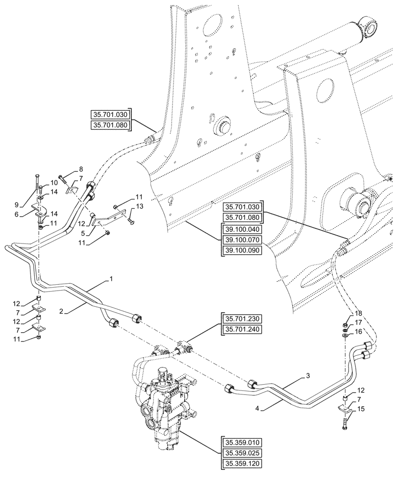 Схема запчастей Case 580N - (35.701.250) - LOADER ARM, CYLINDER, LINE (35) - HYDRAULIC SYSTEMS