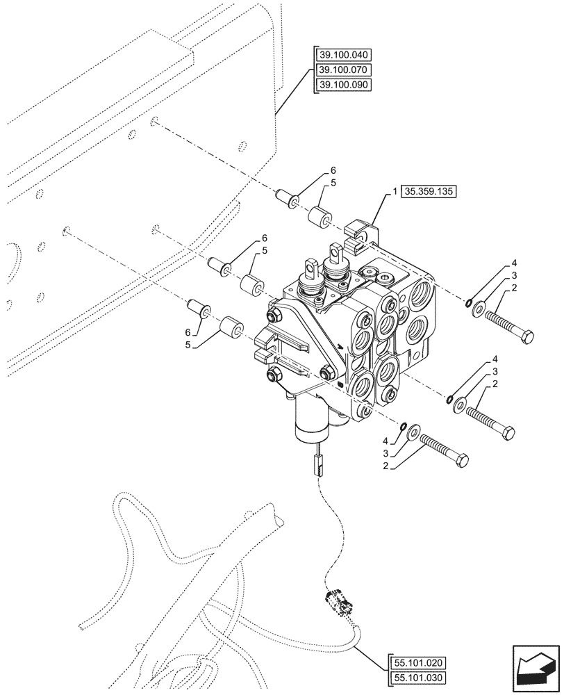 Схема запчастей Case 590SN - (35.359.130) - LOADER, CONTROL VALVE, PILOT CONTROLS, 2-SPOOL, MOUNTING (35) - HYDRAULIC SYSTEMS