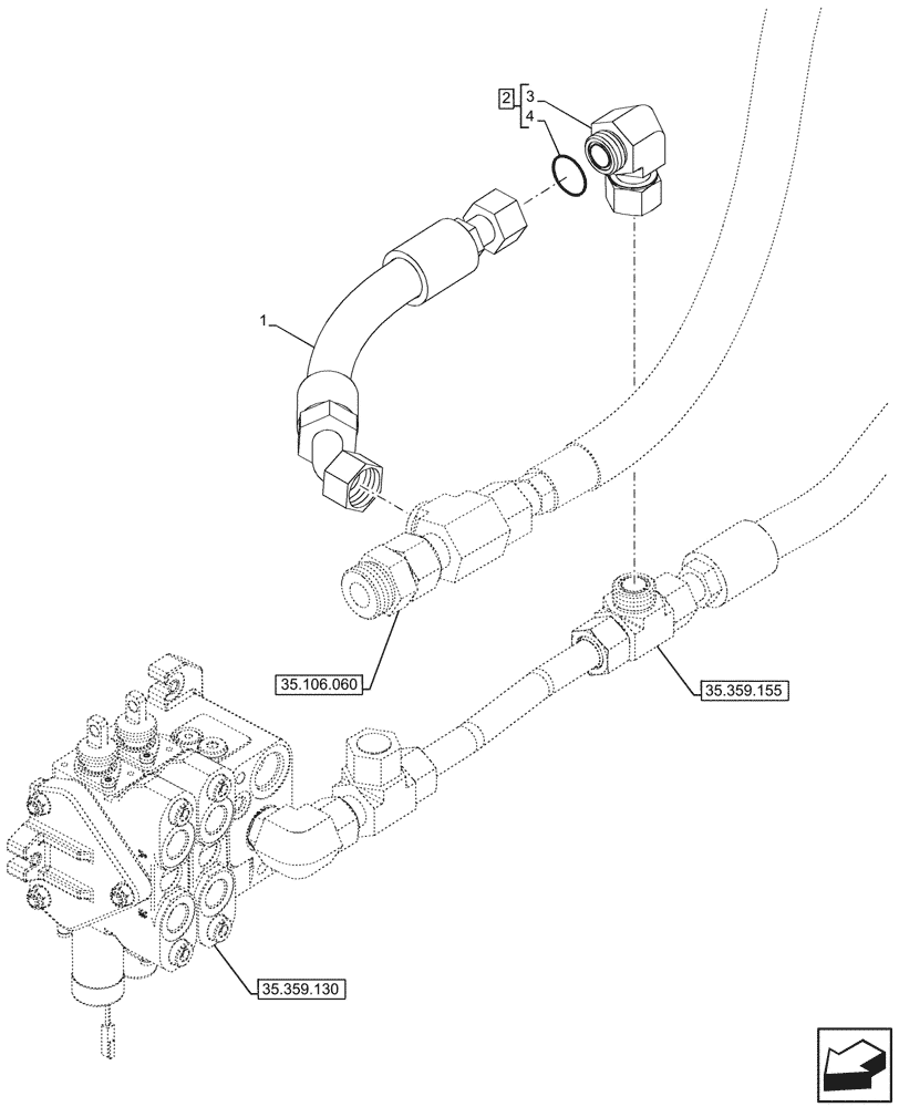 Схема запчастей Case 590SN - (35.106.140) - LOADER, HYDRAULIC PUMP, CONTROL VALVE, PILOT CONTROLS, 2-SPOOL, LINE (35) - HYDRAULIC SYSTEMS