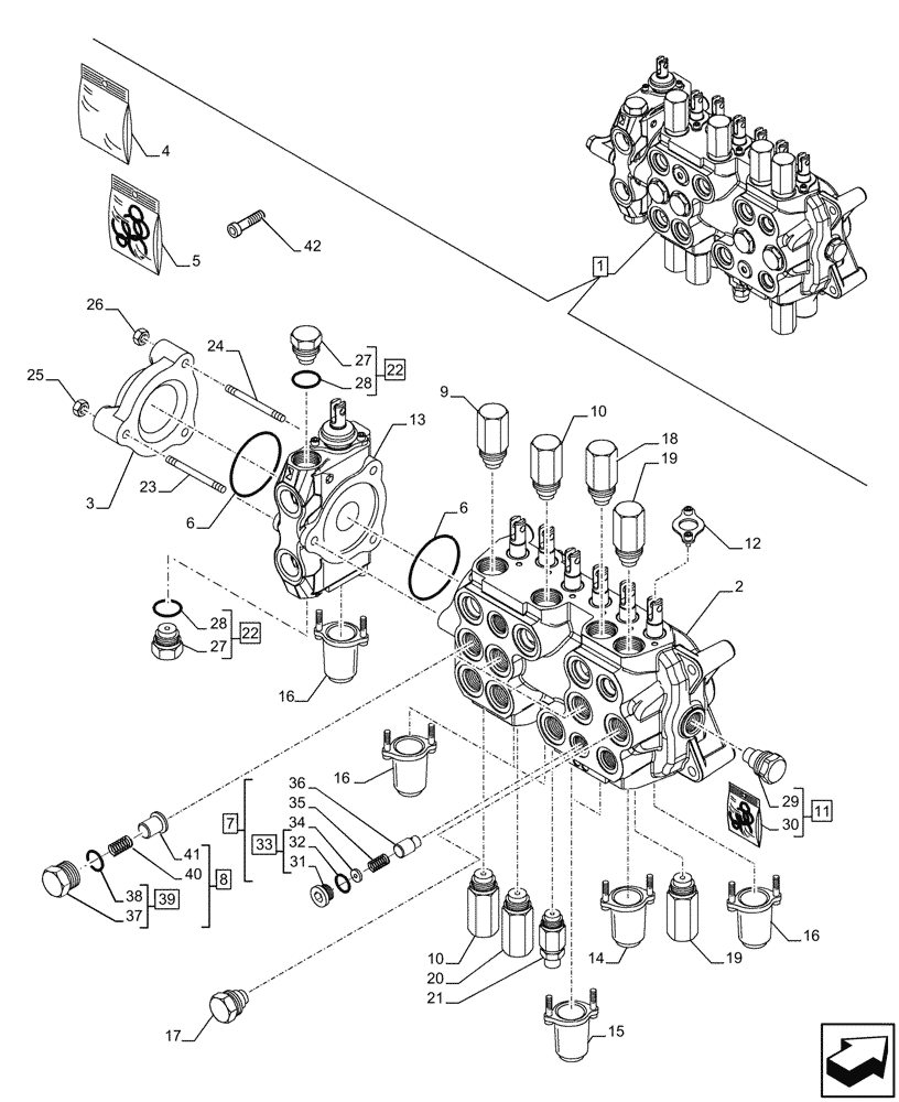 Схема запчастей Case 580SN WT - (35.359.500) - 7-SPOOL, BACKHOE CONTROL VALVE, EXTANDABLE DIPPER, HAND SWING, W/ 2 LEVER CONTROLS, W/O DOUBLE AUXILIARY HYDRAULIC, COMPONENTS (35) - HYDRAULIC SYSTEMS