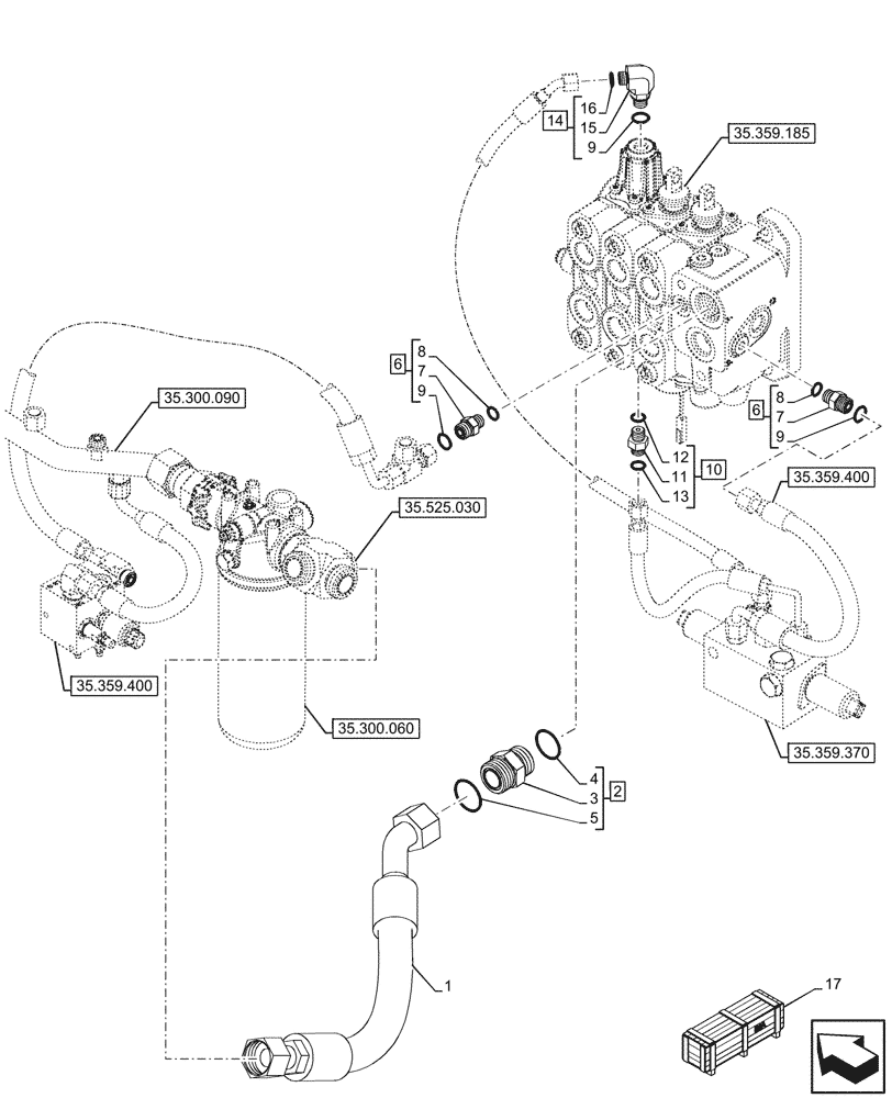 Схема запчастей Case 580SN - (35.359.200) - LOADER, AUXILIARY, CONTROL VALVE, FILTER, LINES (35) - HYDRAULIC SYSTEMS