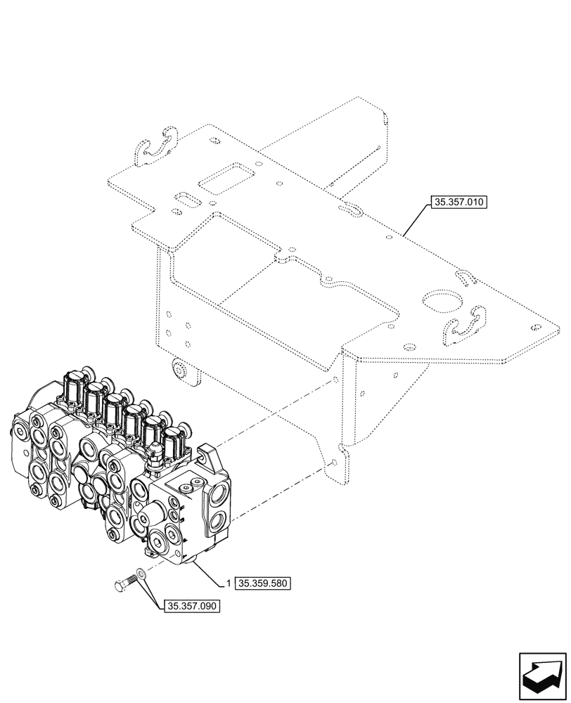 Схема запчастей Case 580SN WT - (35.359.575) - 6-SPOOL, BACKHOE CONTROL VALVE, STANDARD DIPPER, W/ PILOT CONTROLS, MOUNTING PARTS (35) - HYDRAULIC SYSTEMS