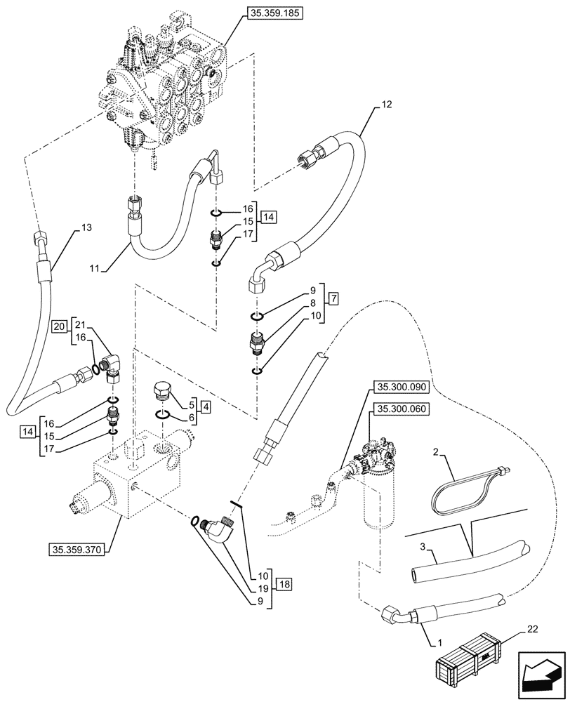 Схема запчастей Case 580SN - (35.359.400) - LOADER, AUXILIARY CONTROL VALVE, OIL FILTER, LINE (35) - HYDRAULIC SYSTEMS