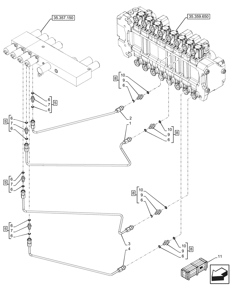 Схема запчастей Case 590SN - (35.357.280) - 8-SPOOL, PRESSURE CONTROL VALVE, LINE, EXTANDABLE DIPPER, W/ PILOT CONTROLS, W/ DOUBLE AUXILIARY HYDRAULIC (35) - HYDRAULIC SYSTEMS