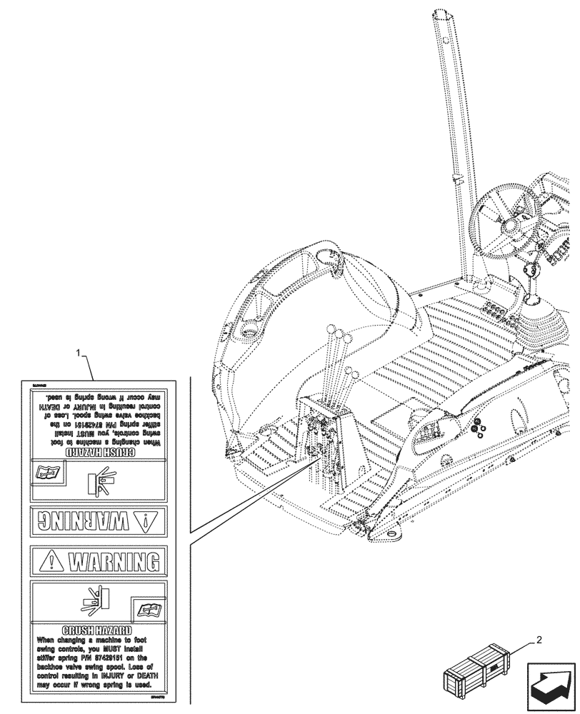 Схема запчастей Case 580SN - (90.108.034) - WARNING DECAL, MECHANICAL, CONTROLS, FOOT SWING (90) - PLATFORM, CAB, BODYWORK AND DECALS