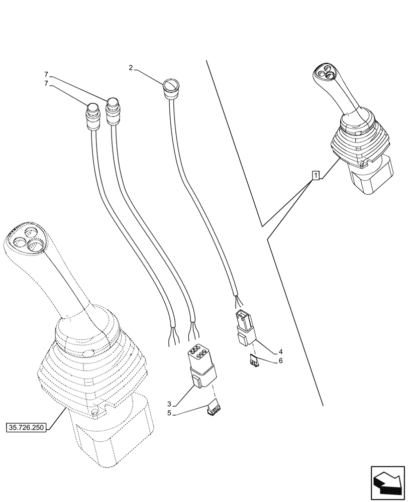 Схема запчастей Case 580SN - (55.512.420) - 7-SPOOL, 8-SPOOL, JOYSTICK, RH, BUTTON, EXTANDABLE DIPPER, W/ PILOT CONTROLS, COMPONENTS (55) - ELECTRICAL SYSTEMS