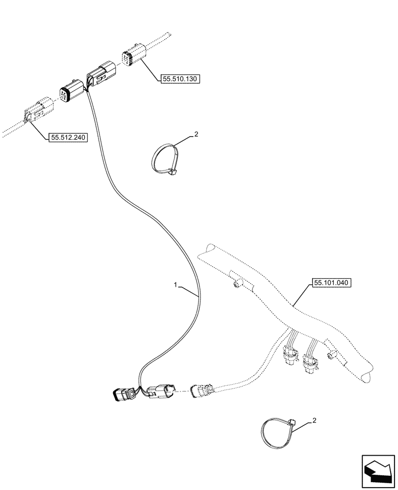 Схема запчастей Case 580N - (55.100.140) - POWERSHUTTLE, TRANSMISSION, CABLE EXTENSION, HARNESS (55) - ELECTRICAL SYSTEMS