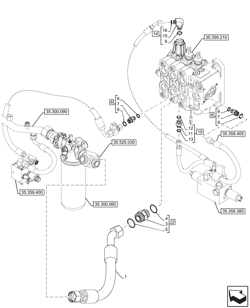 Схема запчастей Case 590SN - (35.359.240) - VAR - 747864 - LOADER, AUXILIARY, CONTROL VALVE, FILTER, LINES (35) - HYDRAULIC SYSTEMS