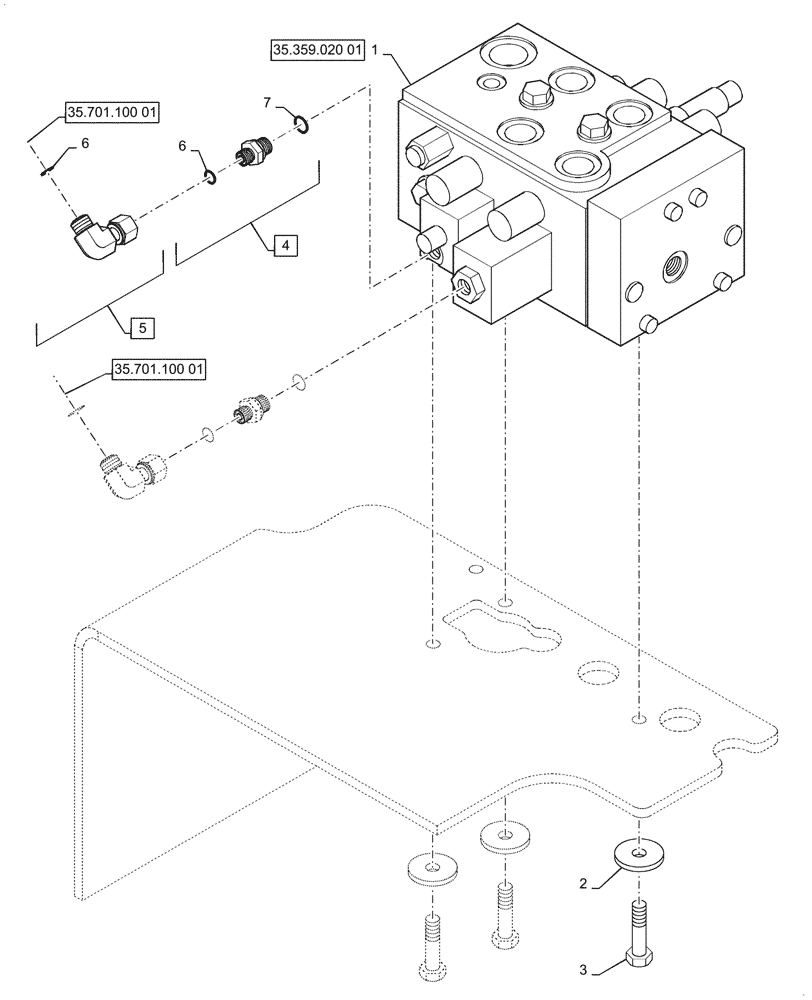 Схема запчастей Case 521G - (35.357.040[01]) - VAR - 734051, 734052 - CONTROL VALVE, MOUNTING - 2 SPOOL, XT / TC (35) - HYDRAULIC SYSTEMS