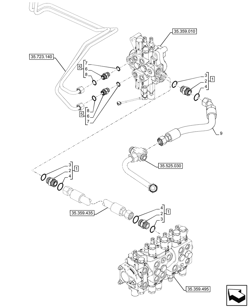 Схема запчастей Case 580N - (35.359.260) - LOADER, CONTROL VALVE, LINES (35) - HYDRAULIC SYSTEMS