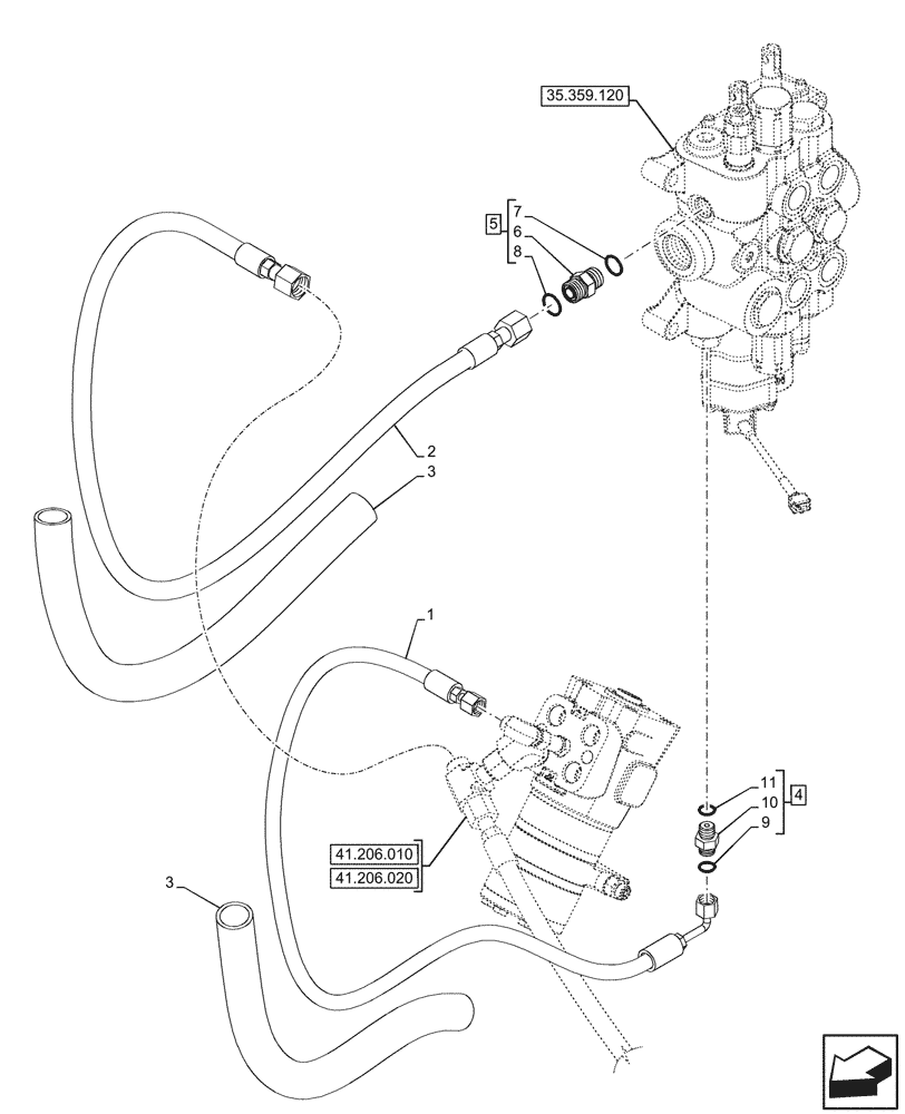 Схема запчастей Case 580SN WT - (41.200.060) - LOADER, CONTROL VALVE, MECHANICAL, 2-SPOOL, STEERING VALVE, LINE (41) - STEERING