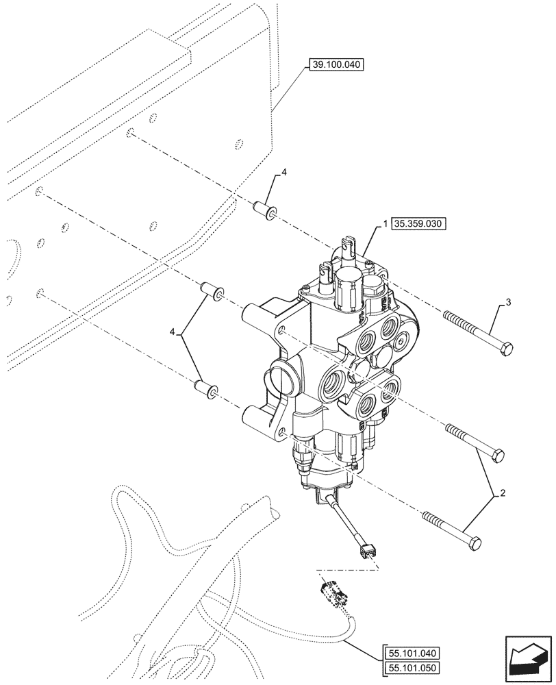 Схема запчастей Case 580N - (35.359.025) - LOADER, CONTROL VALVE, PILOT CONTROLS, 2-SPOOL, MOUNTING (35) - HYDRAULIC SYSTEMS