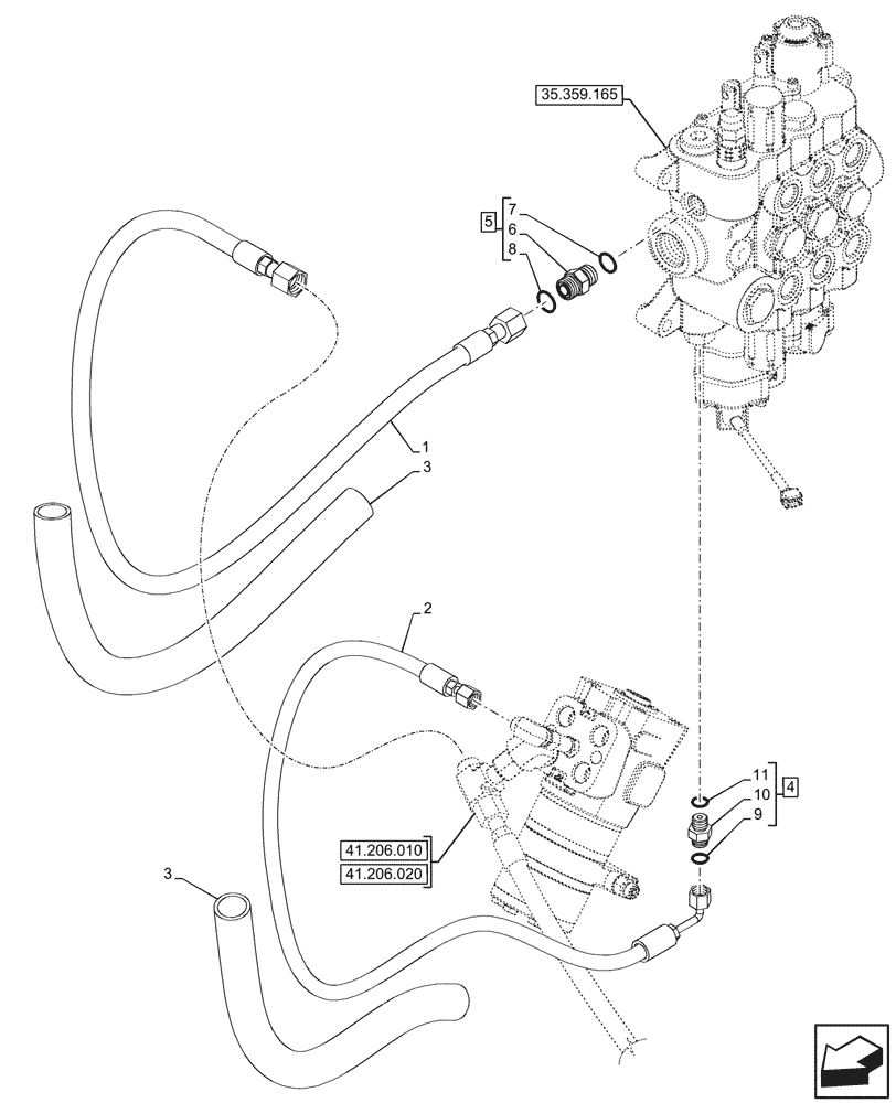 Схема запчастей Case 580SN - (41.200.080) - LOADER, CONTROL VALVE, MECHANICAL, 3-SPOOL, STEERING VALVE, LINE (41) - STEERING