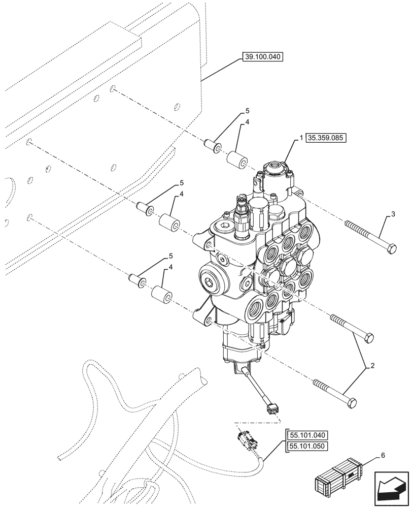 Схема запчастей Case 580N - (35.359.080) - LOADER, CONTROL VALVE, PILOT CONTROLS, 3-SPOOL, MOUNTING (35) - HYDRAULIC SYSTEMS