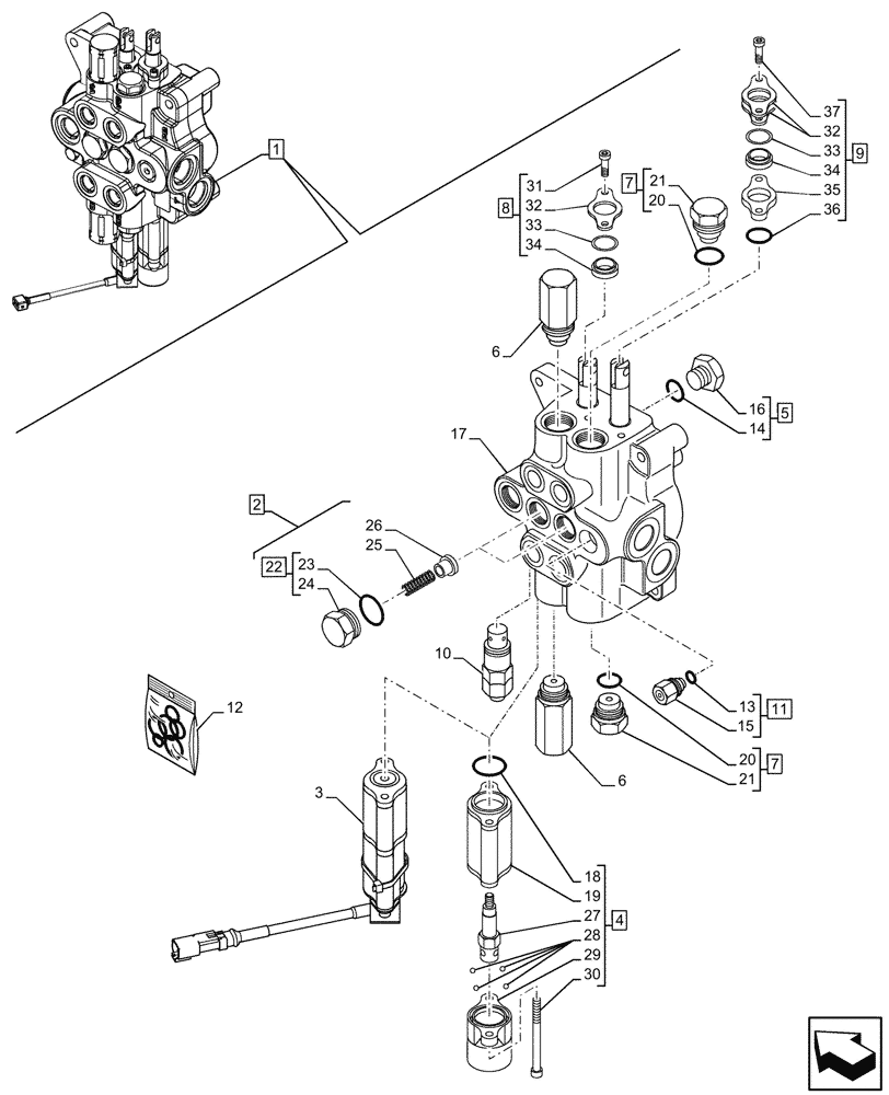 Схема запчастей Case 580N - (35.359.015) - LOADER, CONTROL VALVE, MECHANICAL, 2-SPOOL, COMPONENTS (35) - HYDRAULIC SYSTEMS