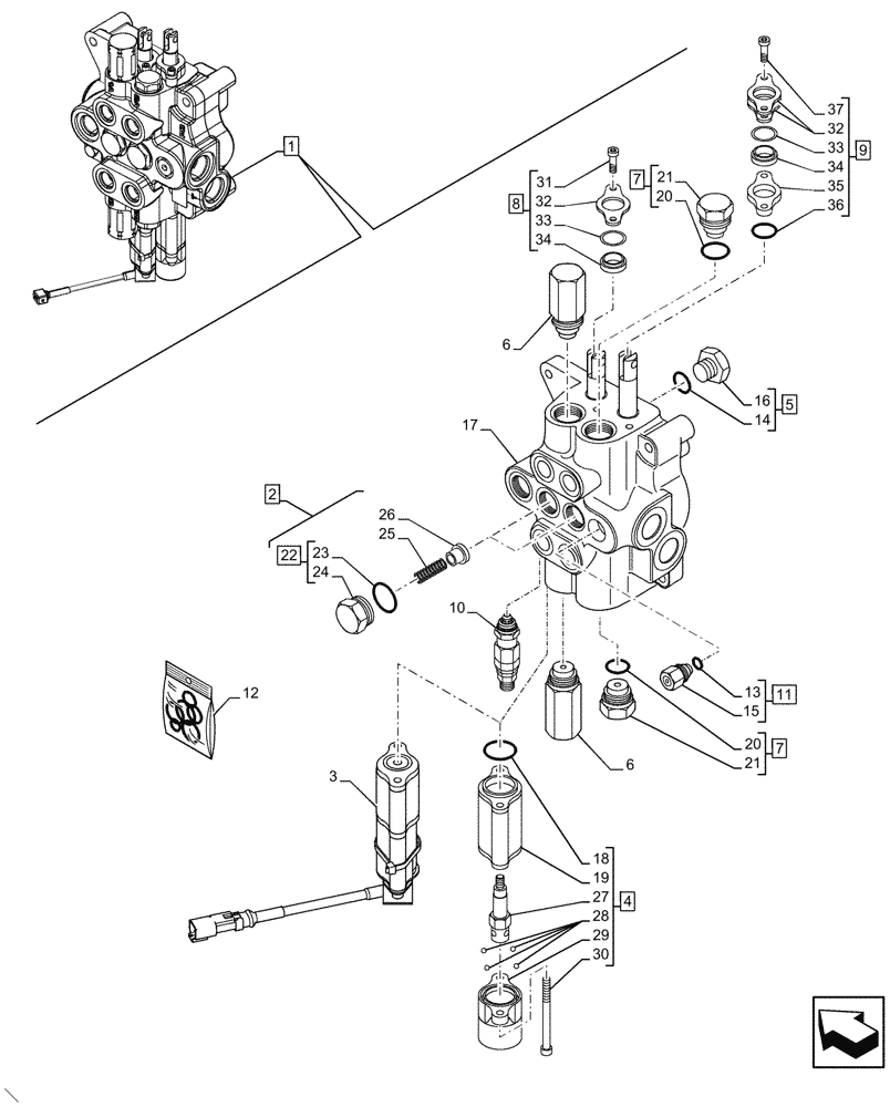 Схема запчастей Case 580N - (35.359.030) - LOADER, CONTROL VALVE, PILOT CONTROLS, 2-SPOOL, COMPONENTS (35) - HYDRAULIC SYSTEMS