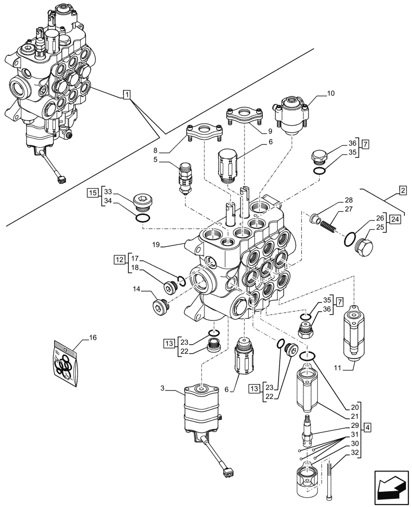 Схема запчастей Case 580N - (35.359.100) - VAR - 747864 - LOADER, CONTROL VALVE, PILOT CONTROLS, 3-SPOOL, COMPONENTS (35) - HYDRAULIC SYSTEMS