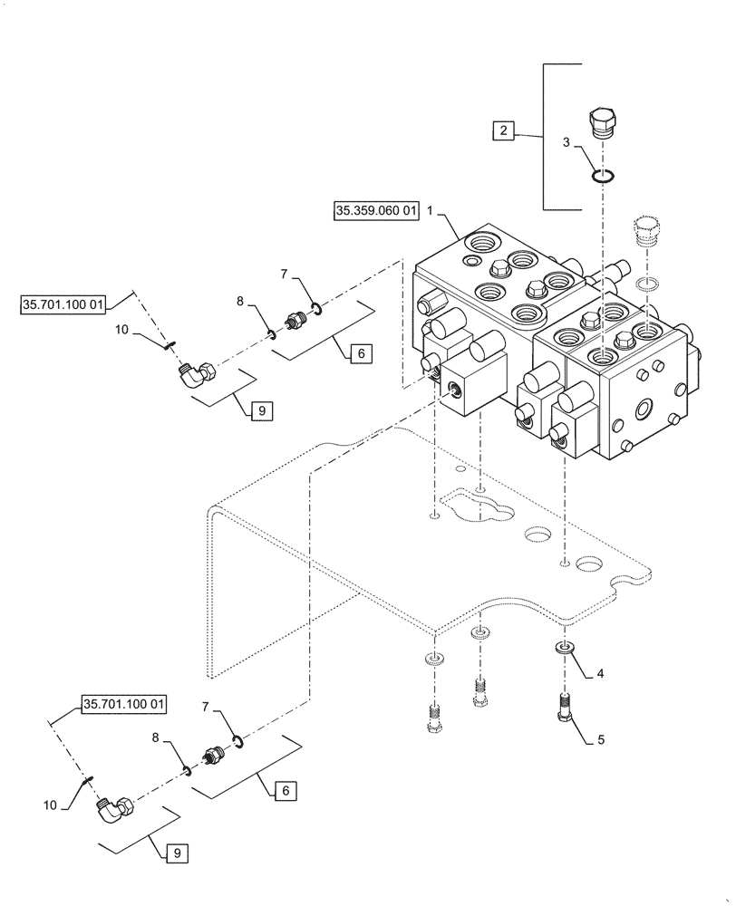 Схема запчастей Case 521G - (35.357.080[01]) - VAR - 734055 - CONTROL VALVE, MOUNTING - 4 SPOOL, XT / TC (35) - HYDRAULIC SYSTEMS