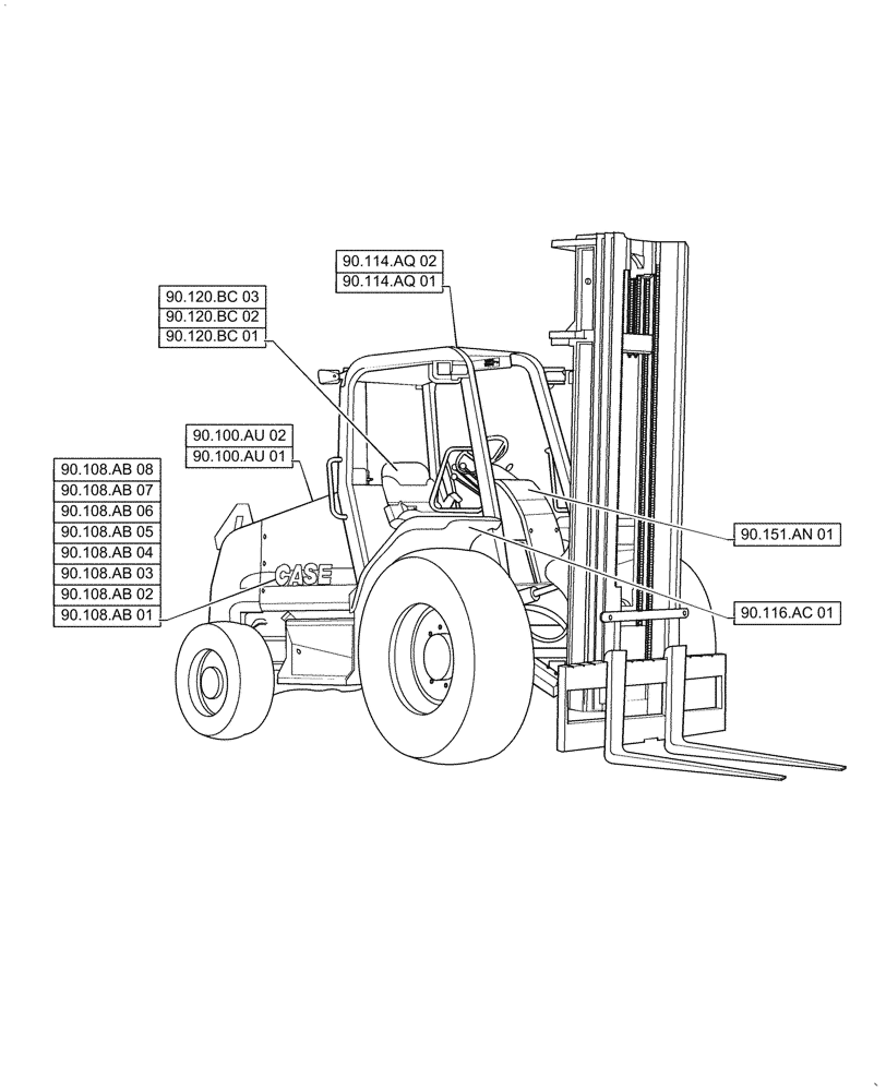 Схема запчастей Case 588H - (00.000.90) - PICTORIAL INDEX, PLATFORM, CAB, BODYWORK AND DECALS (00) - GENERAL & PICTORIAL INDEX