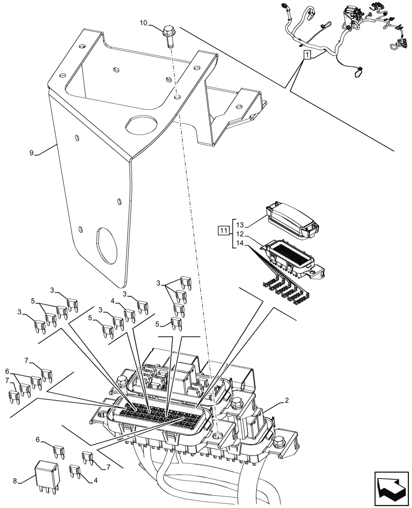 Схема запчастей Case 580N - (55.100.200) - SEMI-POWERSHIFT, TRANSMISSION, SIDE CONSOLE, HARNESS, W/ OPTION, RELAY, FUSE BOX (55) - ELECTRICAL SYSTEMS