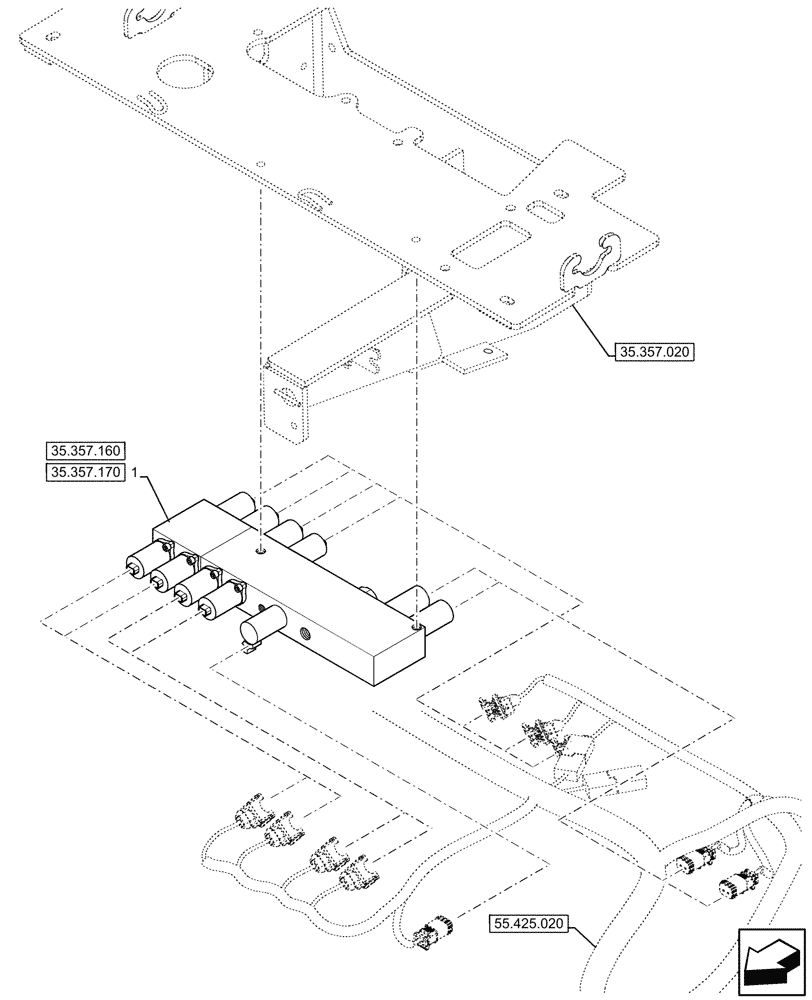 Схема запчастей Case 580SN WT - (35.357.150) - 8-SPOOL, PRESSURE CONTROL VALVE, EXTANDABLE DIPPER, W/ PILOT CONTROLS, W/ DOUBLE AUXILIARY HYDRAULIC, MOUNTING PARTS (35) - HYDRAULIC SYSTEMS